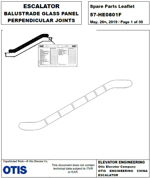 SPL 57-HE0801F Escalator Balustrade Glass Panel, Perpendicular Joints