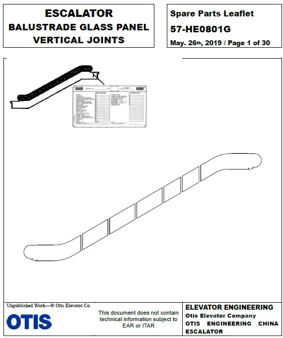 SPL 57-HE0801G Escalator Balustrade Glass Panel, Vertical Joints