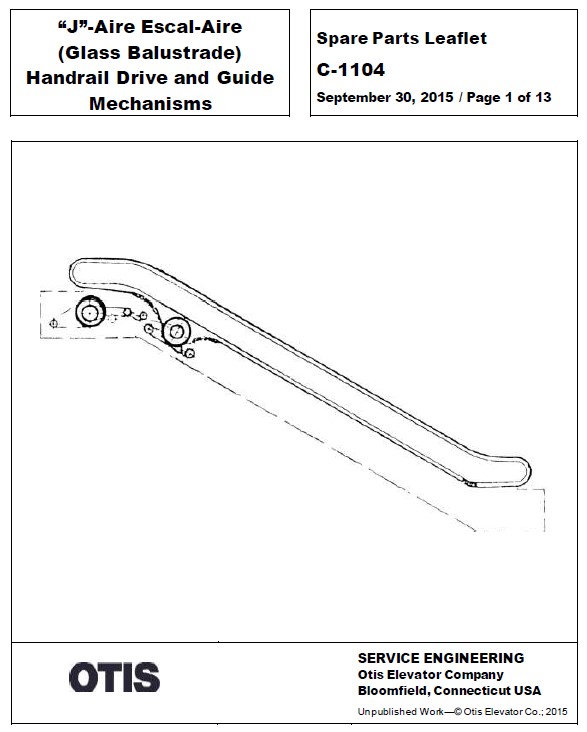 SPL C-1104 J-Aire Escal-Aire (Glass Balustrade) Handrail Drive and Guide Mechanisms