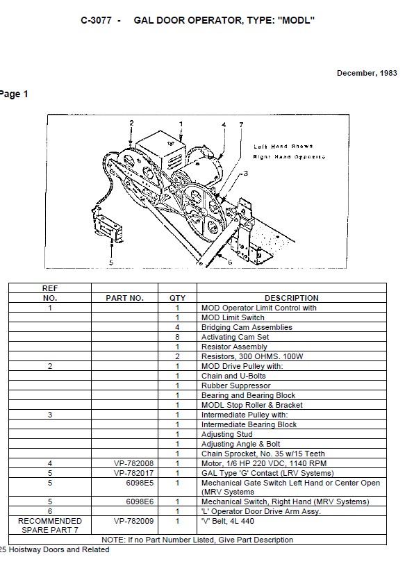 SPL C-3077 GAL DOOR OPERATOR, TYPE: MODL