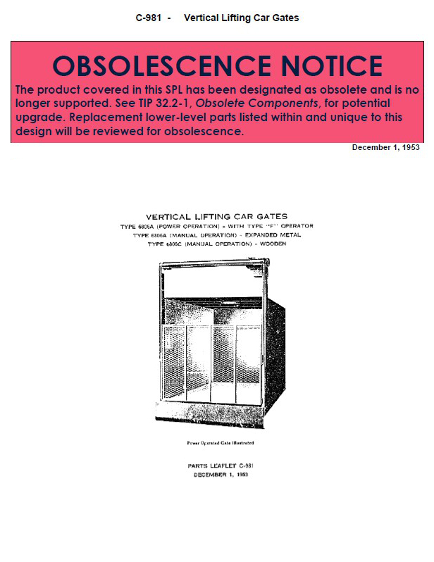 SPL C-981 (OBSOLETE) Vertical Lifting Car Gates